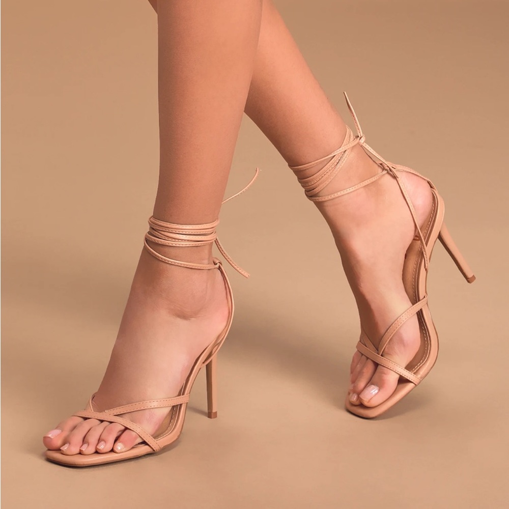 Simonee Light Nude Lace-Up High Heel Sandals